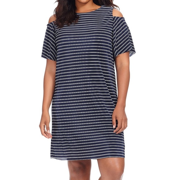 London Times Dresses & Skirts - ❗5 For $2️⃣5️⃣ Bundle Sale❗️ London Times Navy&White Stripe Cold Shoulder Dress
